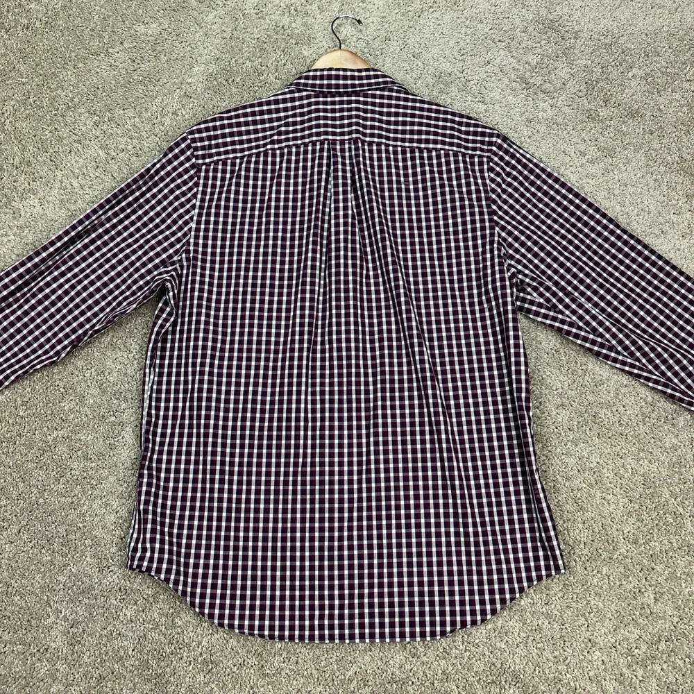 Banana Republic Button Down Shirt Mens Large Burgundy Gingham Check Long Sleeve‎